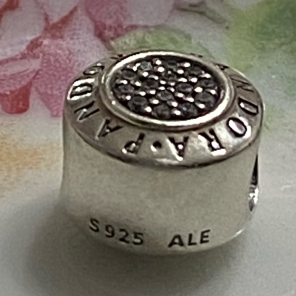 Authentic PANDORA SIGNATURE Silver LOGO Pave Charm 791414CZ
